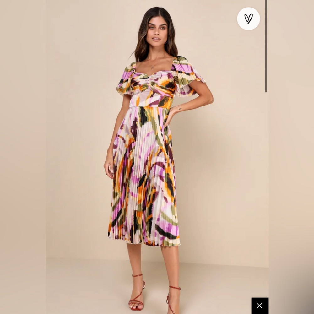 Lulus Authentically Yours Cream Multi Abstract Print Satin Midi Dress